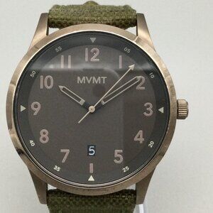 MVMT Field Watch 41mm Brushed Stainless Date Green Canvas Band New Battery